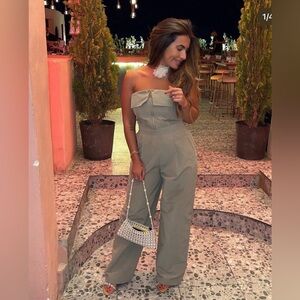 ZARA WOMAN FW24 LIGHT KHAKI STRAPLESS ZIPPER JUMPSUIT 1971/064 S